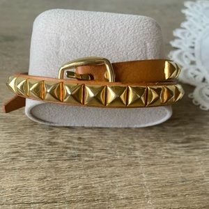 Victoria Emerson gold studded camel leather wrap bracelet